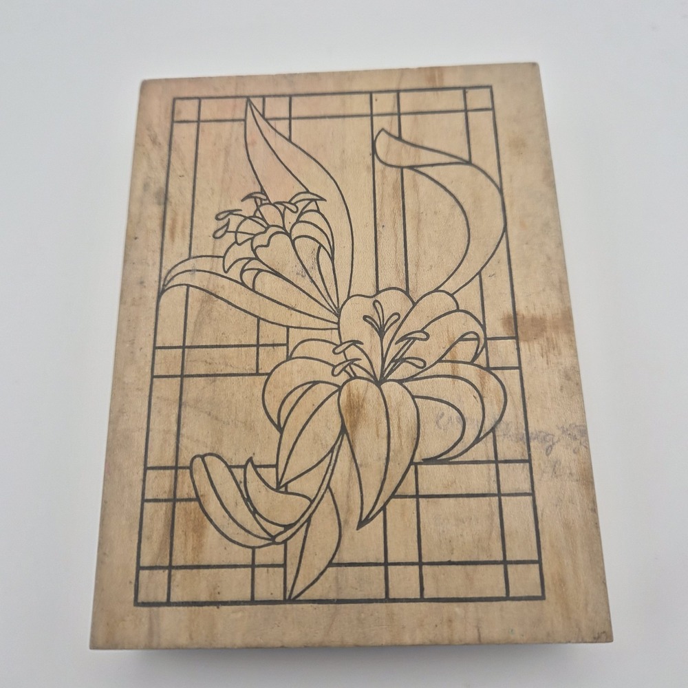 The Cottage Stamper K839 Lily Flowers Stained Glass Large Wood Mounted Rubber